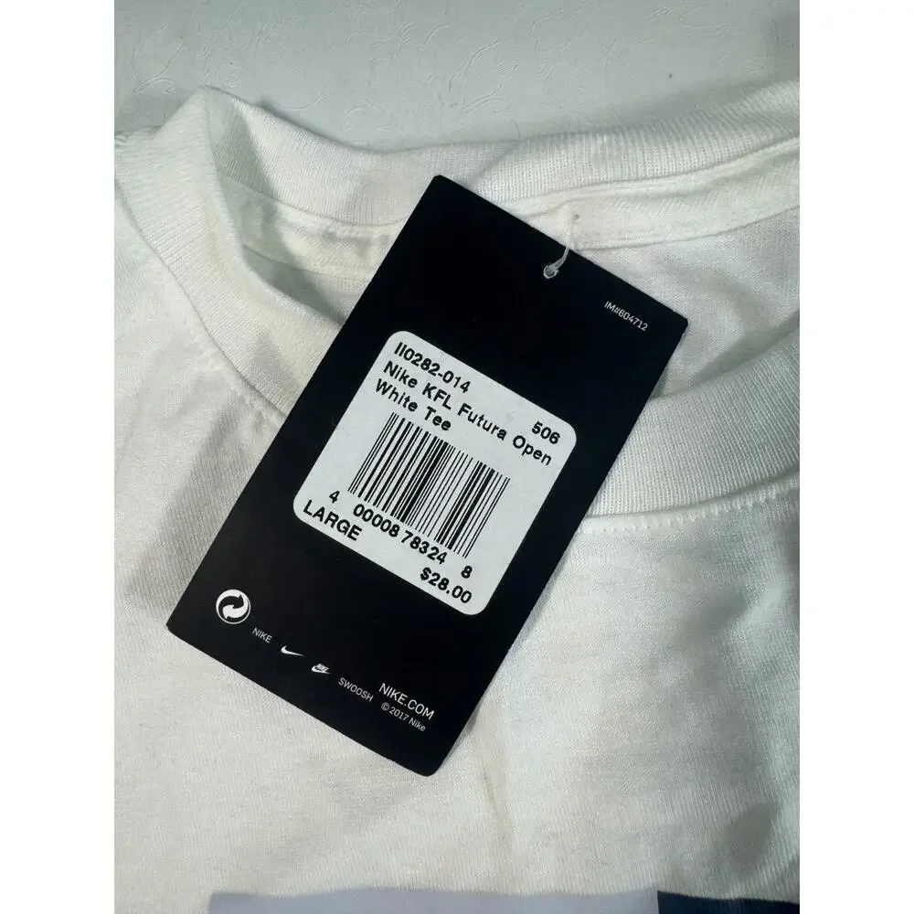 Nike Men's KFL Futura Open Logo T-Shirt Short Sleeve Graphic Tee White Large NWT